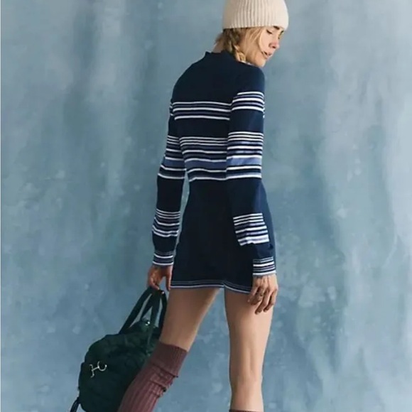Free People Striped Navy Knit Long Sleeve Romper Small - Picture 2 of 6